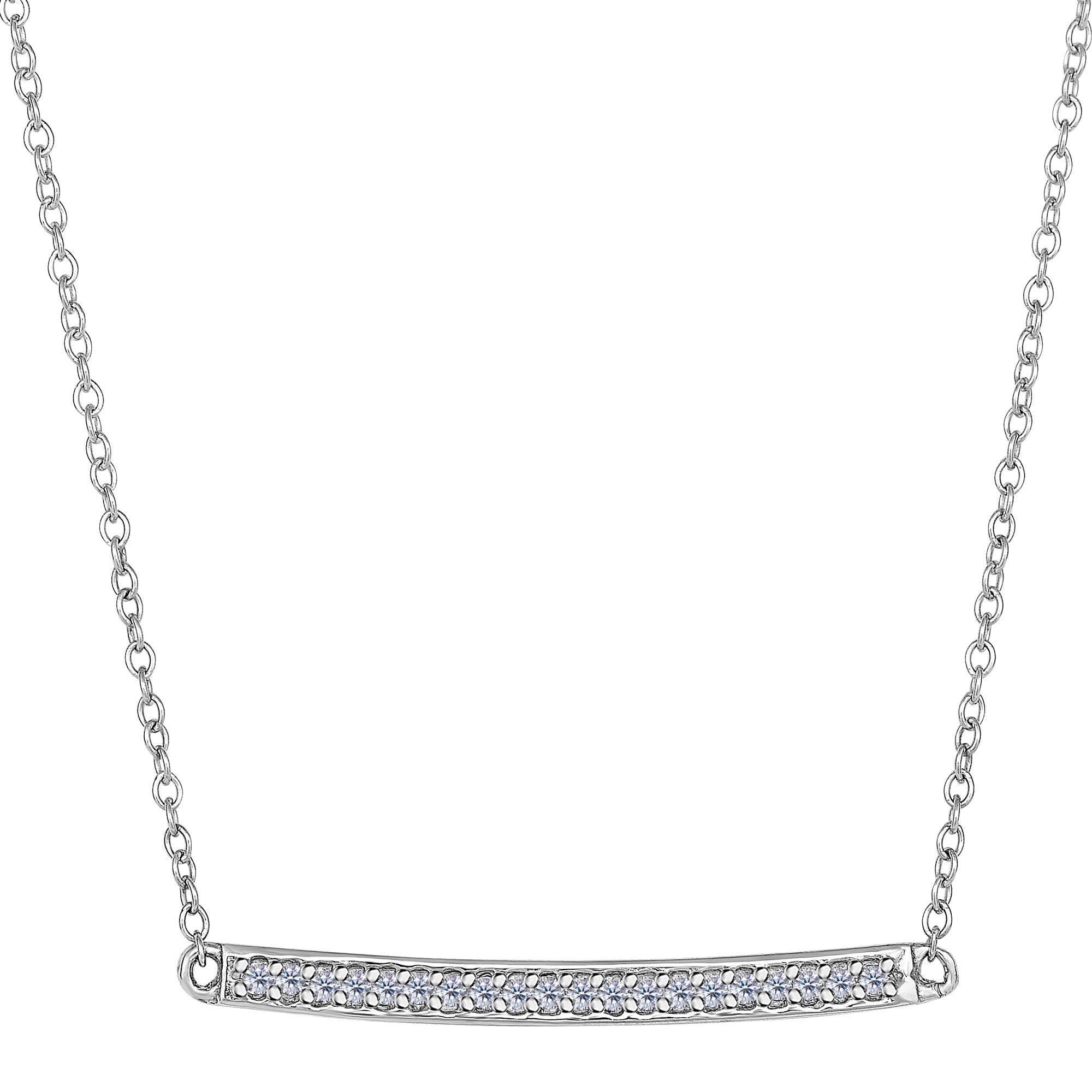 14k White Gold 0.12Ct Diamond Bar Necklace - 18 Inch - JewelryAffairs
