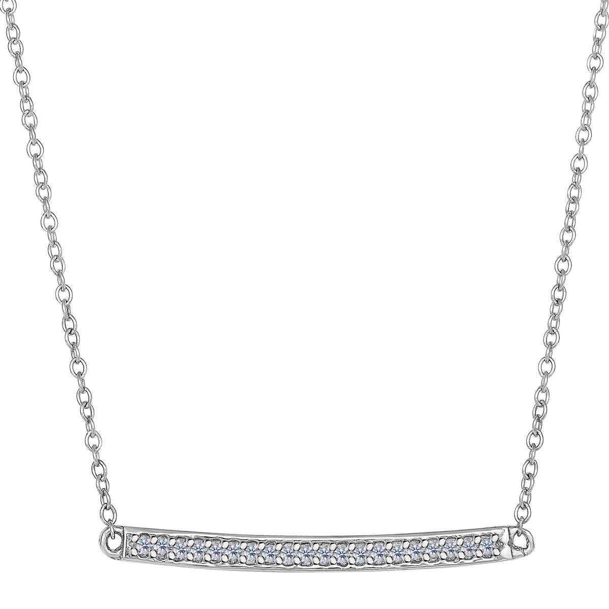 14k White Gold 0.12Ct Diamond Bar Necklace - 18 Inch - JewelryAffairs