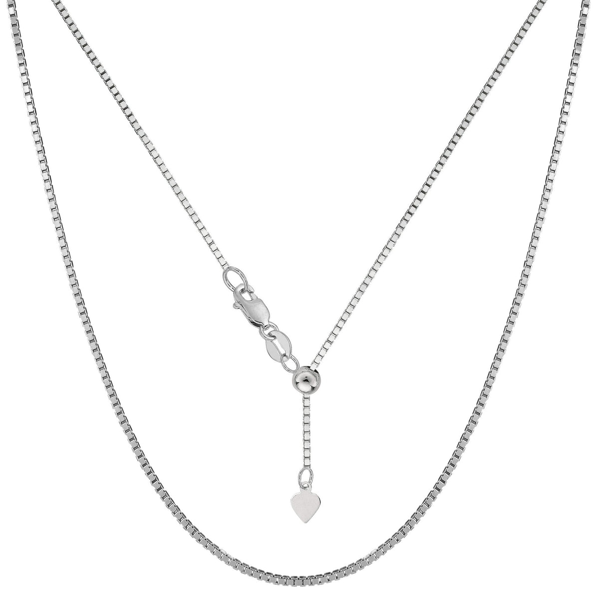 14k White Gold Adjustable Box Link Chain Necklace, 1.15mm, 22"