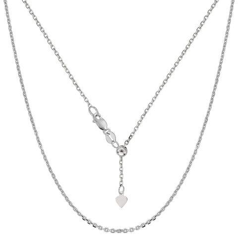 14k White Gold Adjustable Cable Link Chain Necklace, 0.9mm, 22"