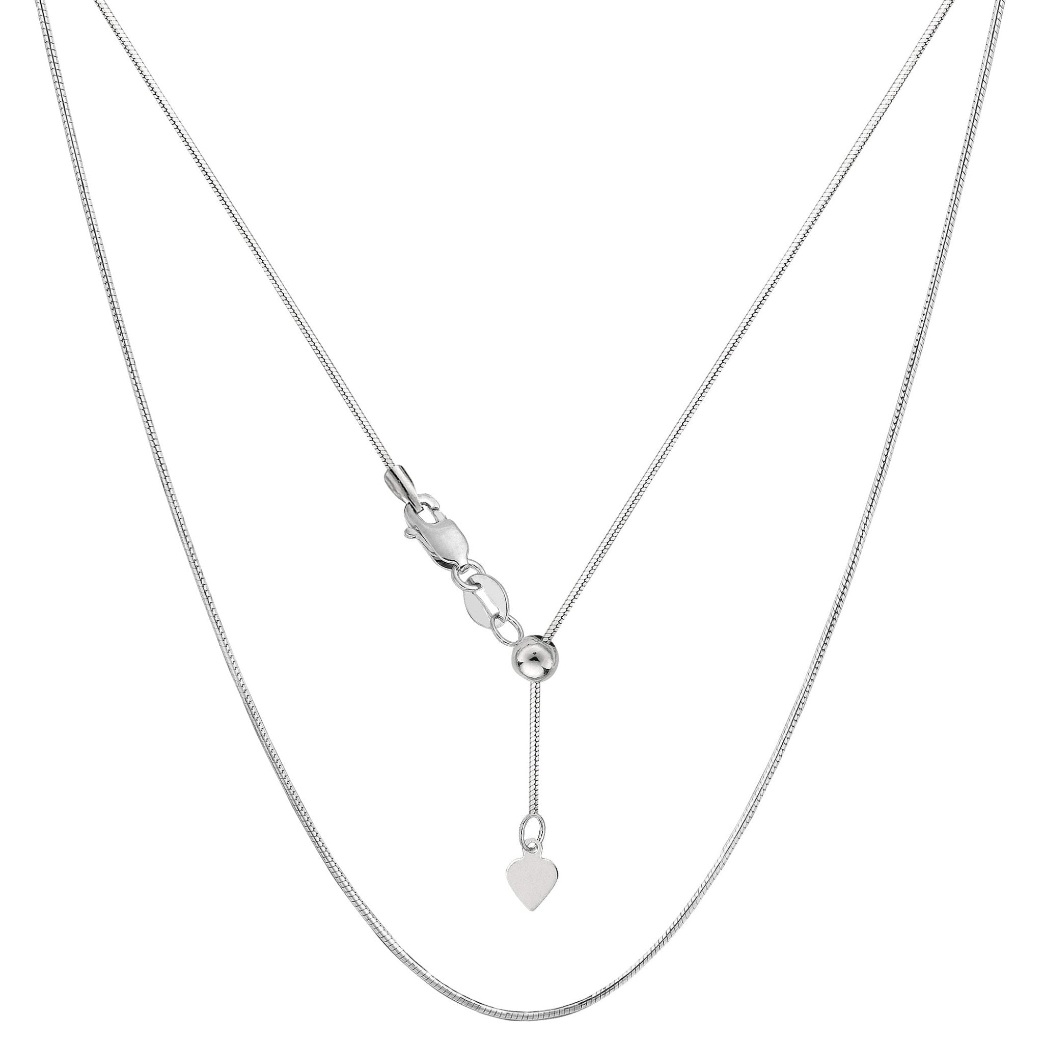 14k White Gold Adjustable Octagonal Snake Chain Necklace, 0.85mm, 22"