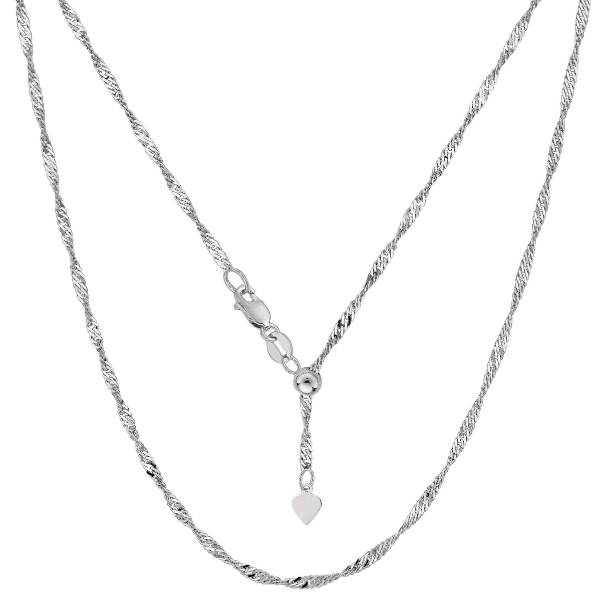 14k White Gold Adjustable Singapore Link Chain Necklace, 1.15mm, 22"