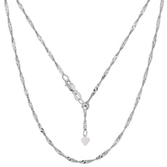 14k White Gold Adjustable Singapore Link Chain Necklace, 1.15mm, 22"