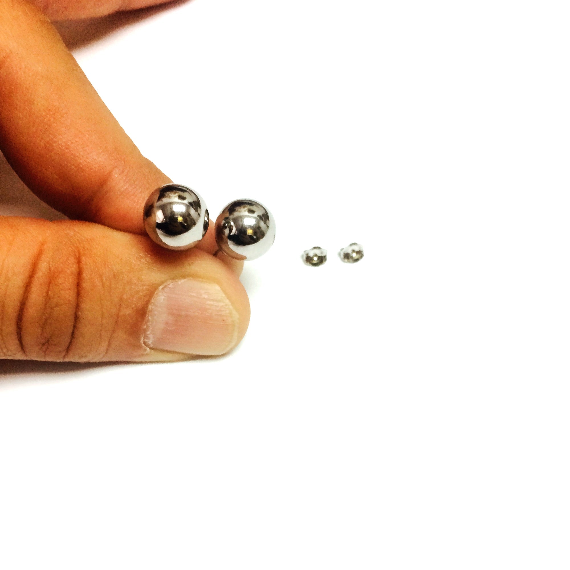 14K White Gold Ball Stud Earrings - JewelryAffairs