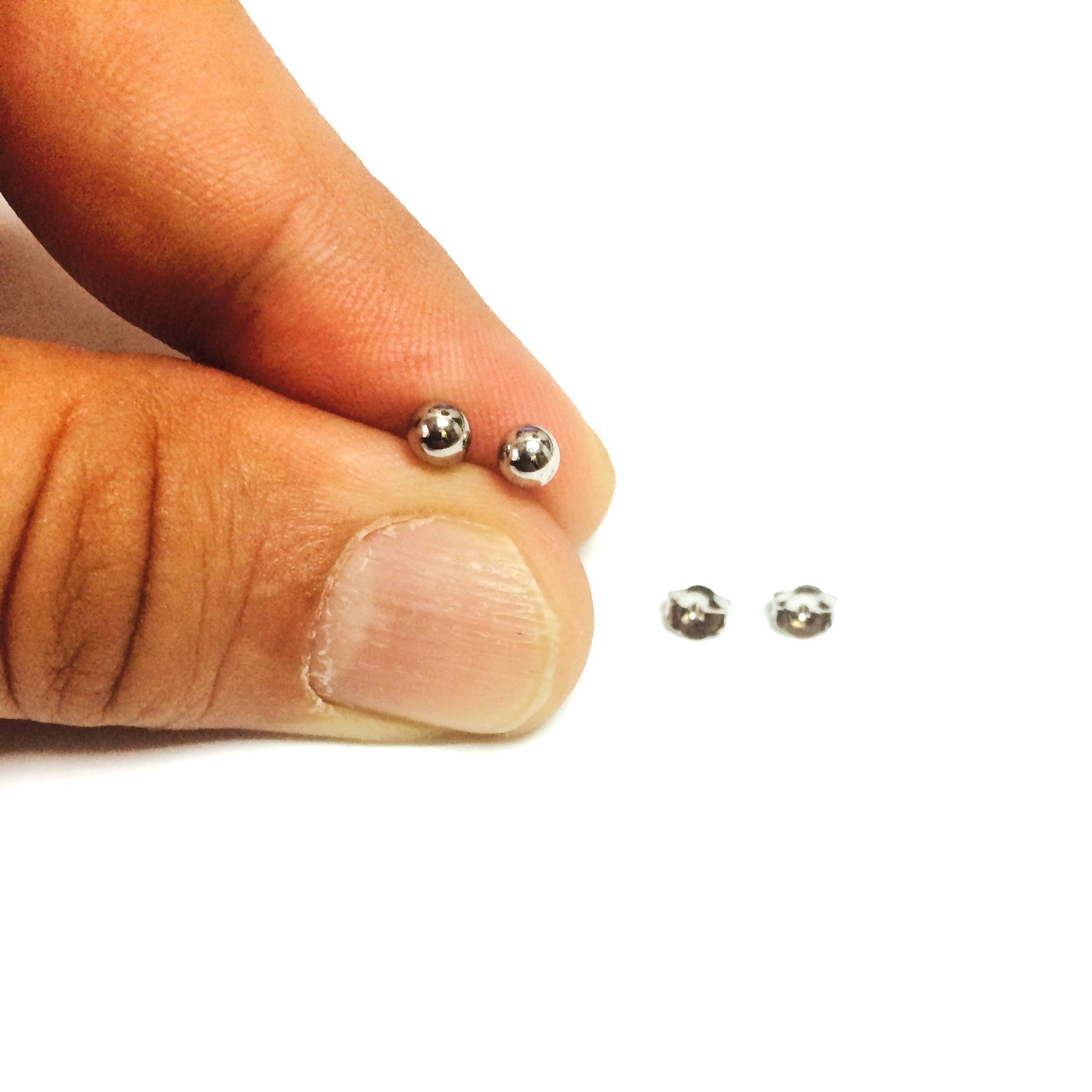 14K White Gold Ball Stud Earrings - JewelryAffairs