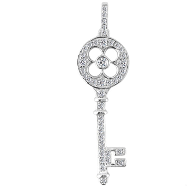 14K  White Gold Diamond Clover Key Pendant (0.29ctw - FG Color - SI2 Clarity)
