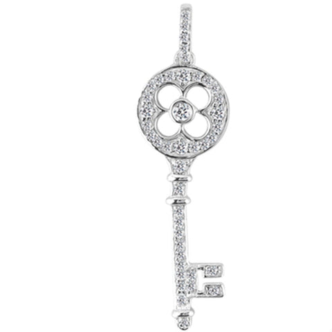 14K White Gold Diamond Clover Key Pendant (0.29ctw - FG Color - SI2 Clarity)