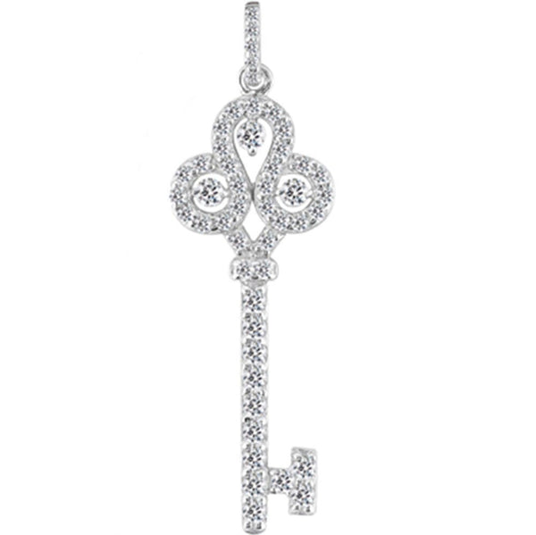 14K  White Gold Diamond Crorwn Key Pendant (0.69ctw - FG Color - SI2 Clarity)