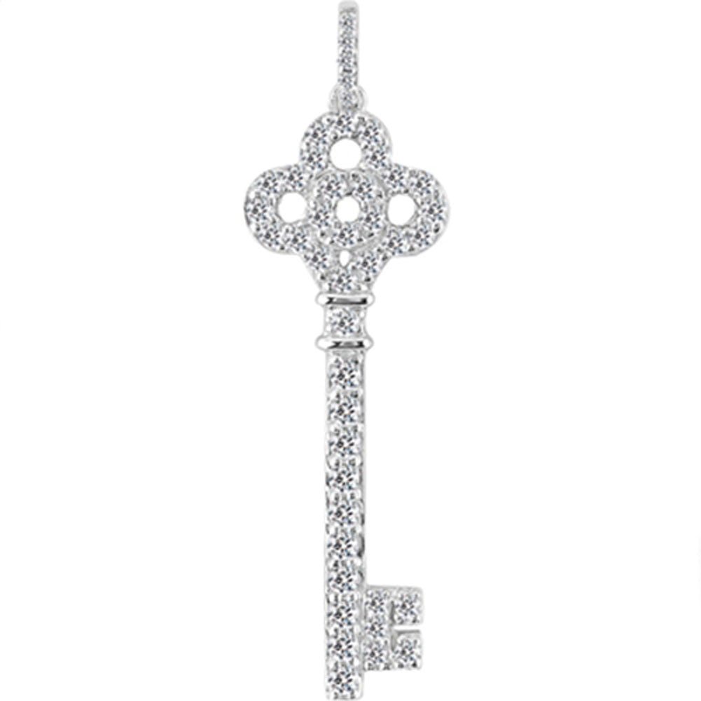 14K White Gold Diamond Crown Key Pendant (0.36ctw - FG Color - SI2 Clarity)