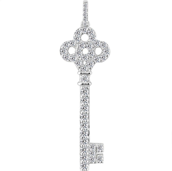 14K  White Gold Diamond Crown Key Pendant (0.36ctw - FG Color - SI2 Clarity)