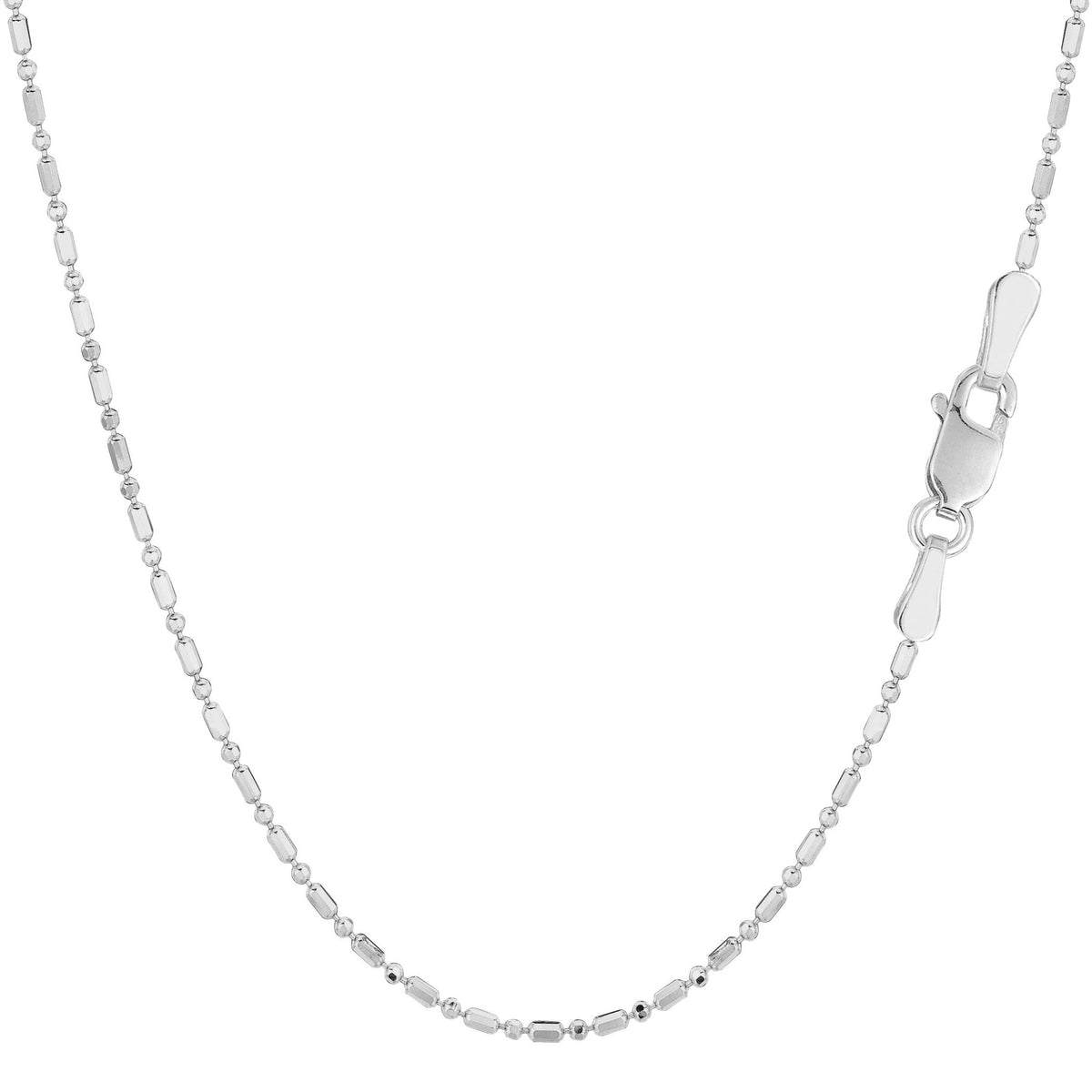 14k White Gold Diamond Cut Bead Chain Necklace, 1.2mm - JewelryAffairs