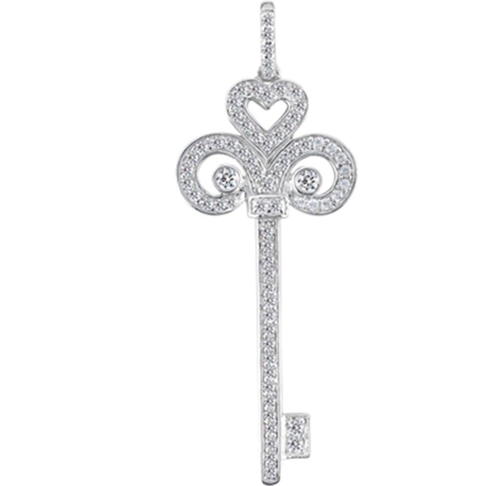 14K White Gold Diamond "Fleur de lis" Key Pendant (0.54ctw - FG Color - SI2 Clarity)