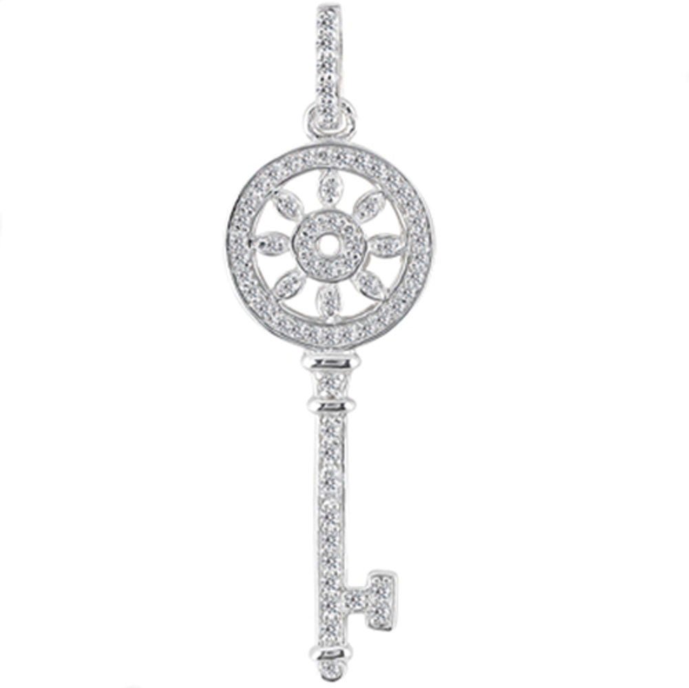 14K White Gold Diamond Floral Key Pendant (0.33ctw - FG Color - SI2 Clarity)