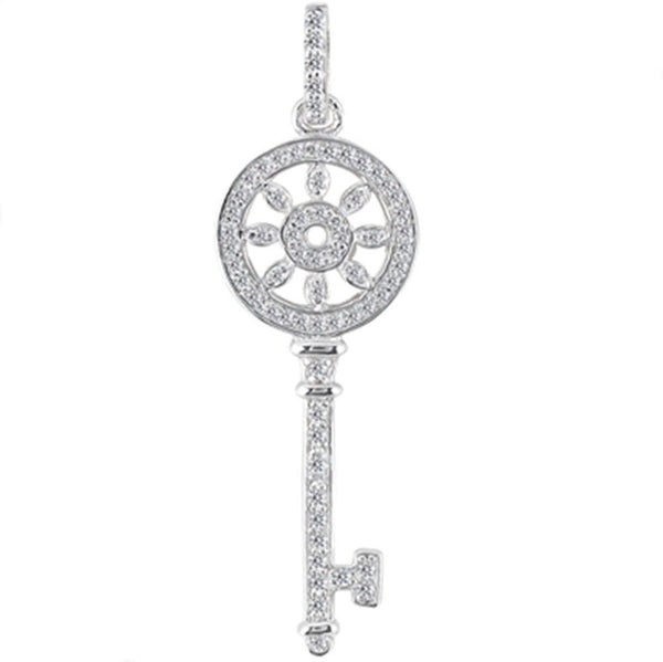 14K  White Gold Diamond Floral Key Pendant (0.33ctw - FG Color - SI2 Clarity)