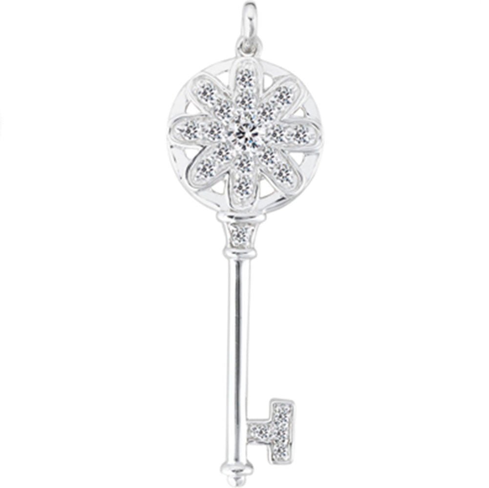 14K White Gold Diamond Floral Key Pendant (0.46ctw - FG Color - SI2 Clarity)