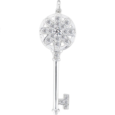 14K White Gold Diamond Floral Key Pendant (0.46ctw - FG Color - SI2 Clarity)