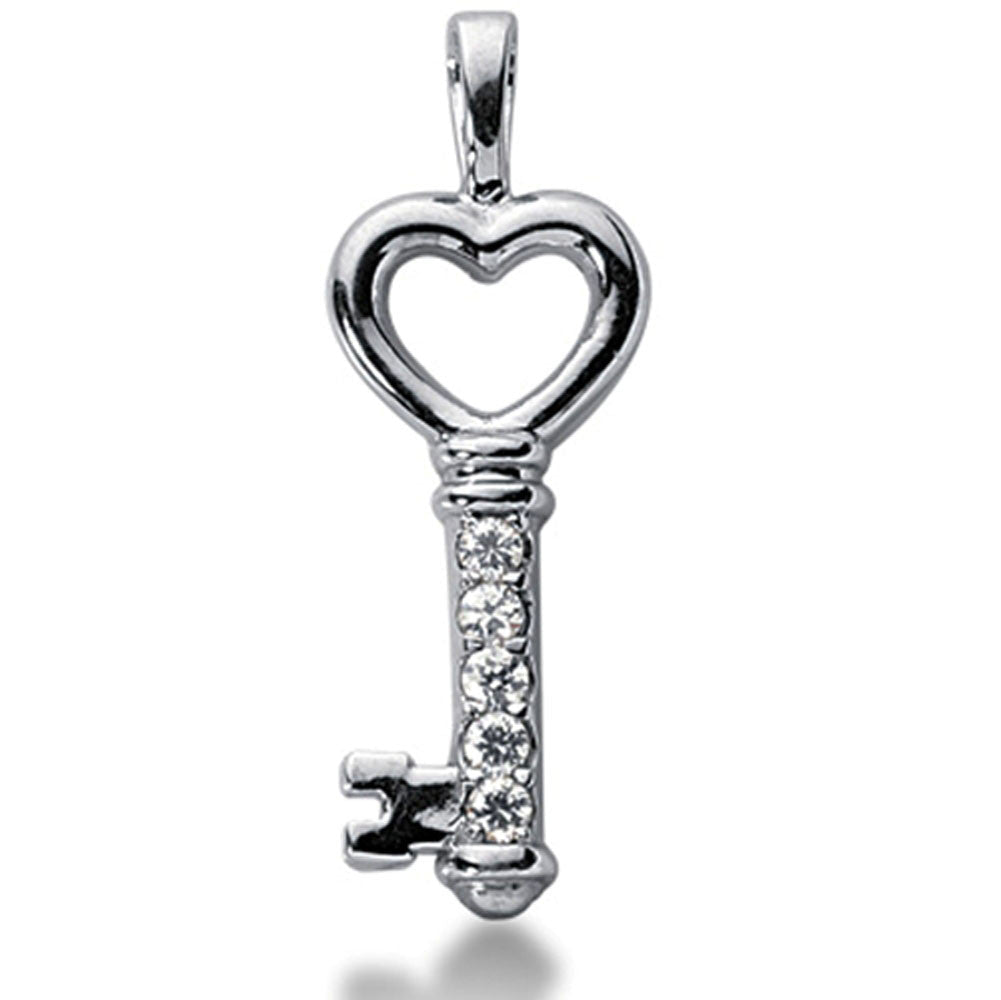 14K White Gold Diamond Heart Key Pendant (0.25ctw - FG Color - SI2 Clarity)