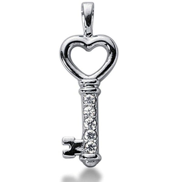 14K  White Gold Diamond Heart Key Pendant (0.25ctw - FG Color - SI2 Clarity)