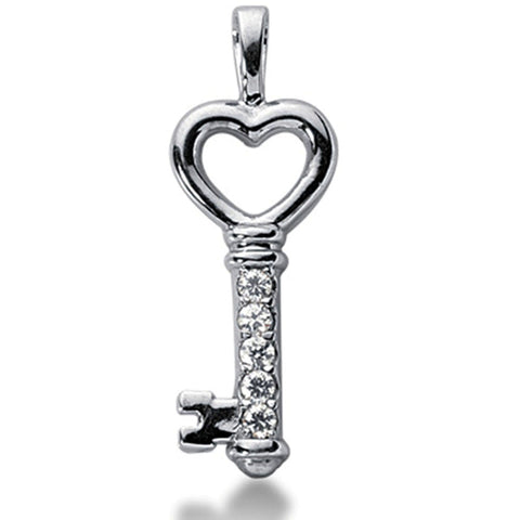 14K White Gold Diamond Heart Key Pendant (0.25ctw - FG Color - SI2 Clarity)