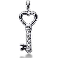 14K White Gold Diamond Heart Key Pendant (0.25ctw - FG Color - SI2 Clarity)