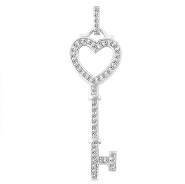 14K  White Gold Diamond Heart Key Pendant (0.29ctw - FG Color - SI2 Clarity)