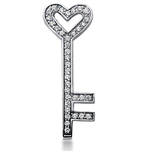 14K  White Gold Diamond Heart Key Pendant (0.54ctw - FG Color - SI2 Clarity)