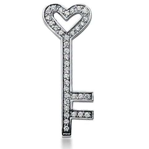 14K White Gold Diamond Heart Key Pendant (0.54ctw - FG Color - SI2 Clarity)