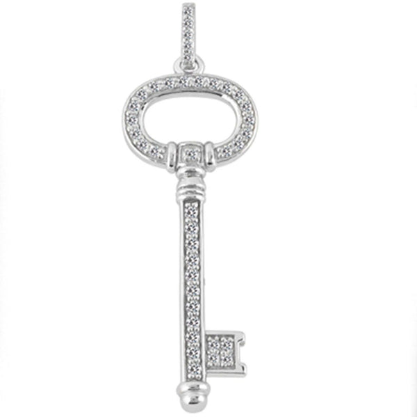 14K  White Gold Diamond Oval Key Pendant (0.42ctw - FG Color - SI2 Clarity)