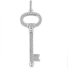 14K White Gold Diamond Oval Key Pendant (0.42ctw - FG Color - SI2 Clarity)