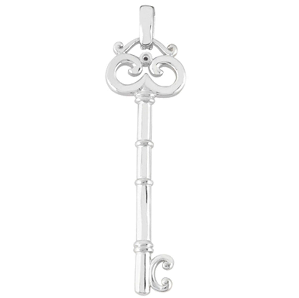 14K White Gold Fancy Bambou Key Pendant
