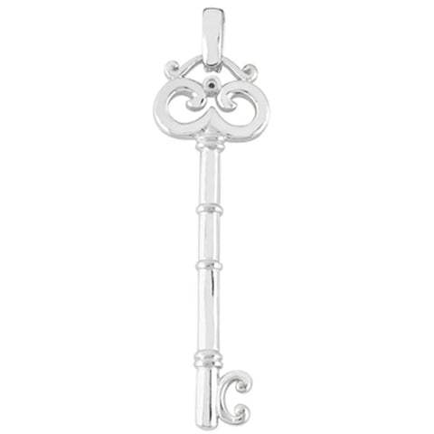 14K White Gold Fancy Bambou Key Pendant