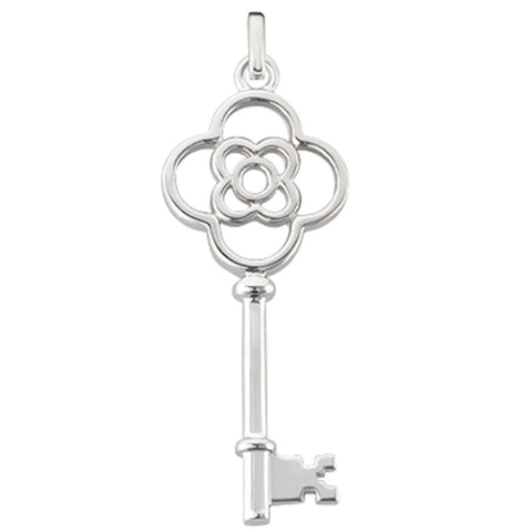 14K White Gold Fancy Cronw Key Pendant