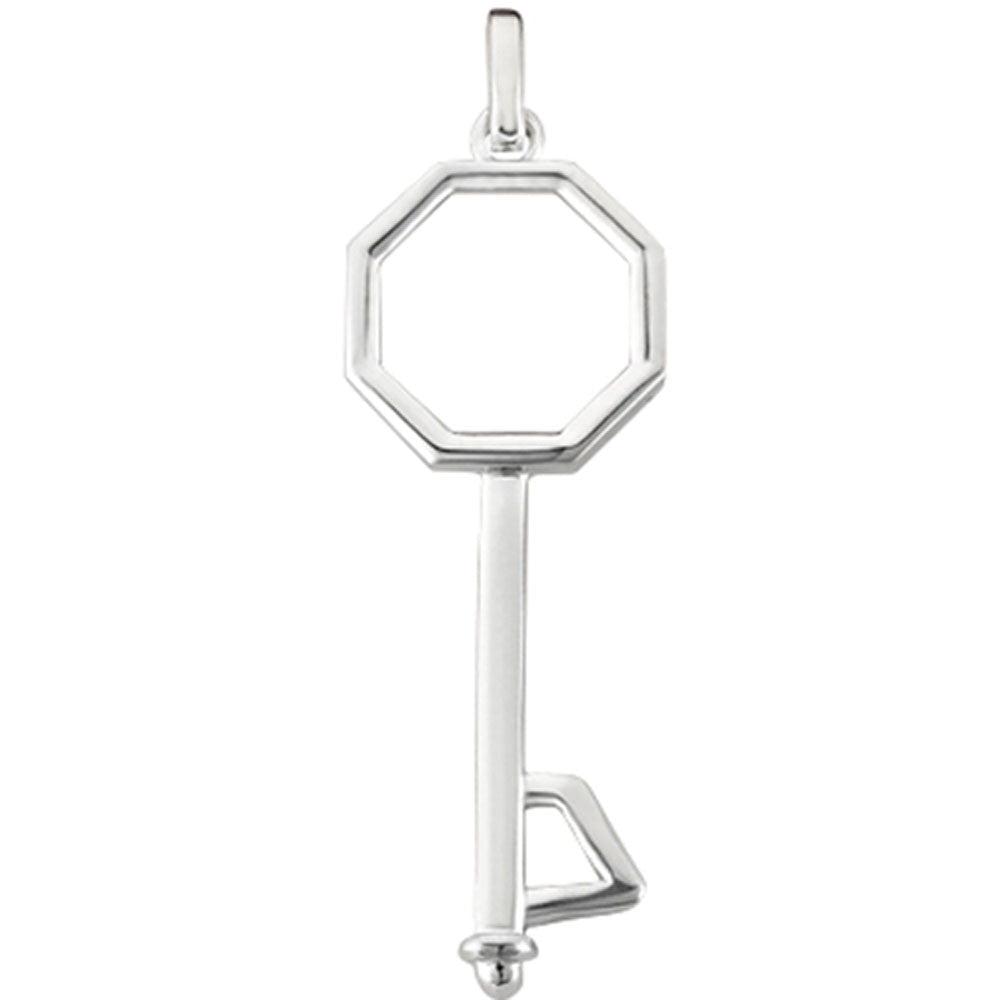 14K White Gold Fancy Octagon Key Pendant