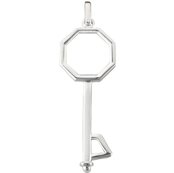 14K  White Gold Fancy Octagon Key Pendant