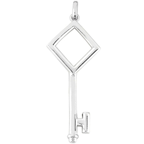 14K White Gold Fancy Polygon Key Pendant