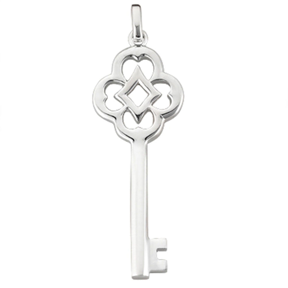 14K White Gold Fancy Vintage Key Pendant