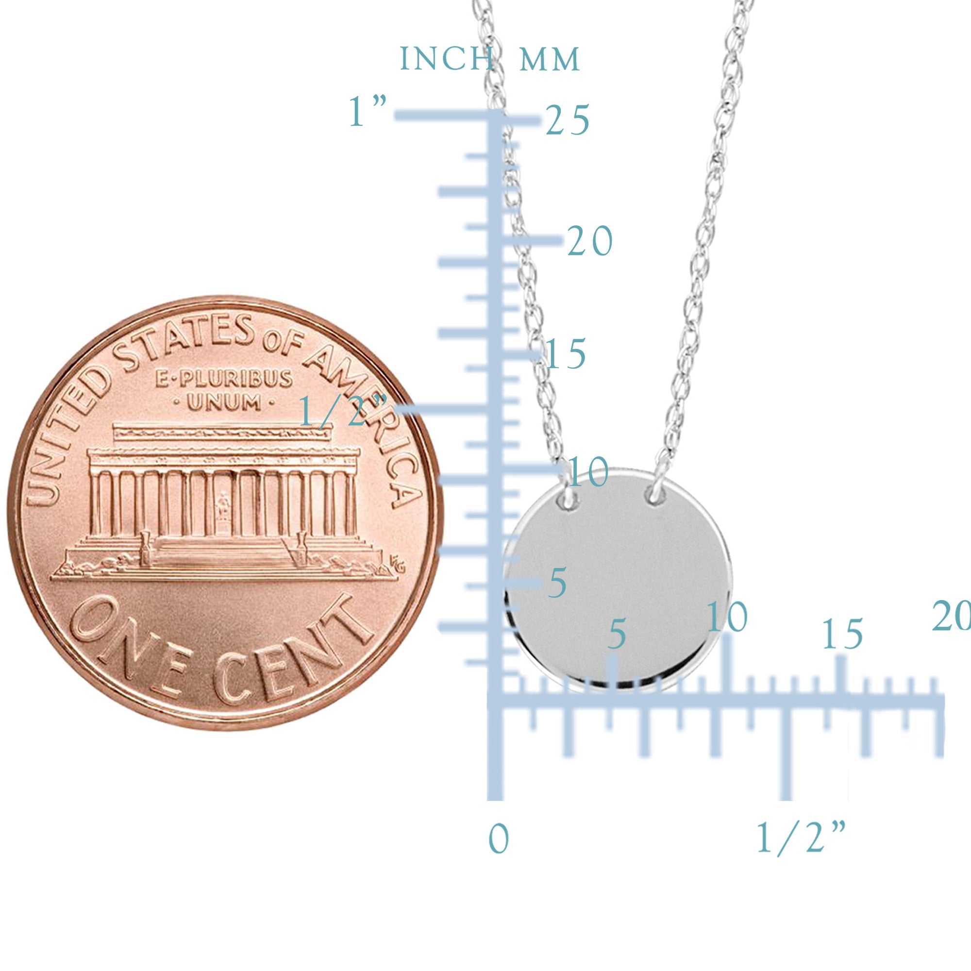 14K White Gold Mini Engravable Disk Pendant Necklace, 16" To 18" Adjustable
