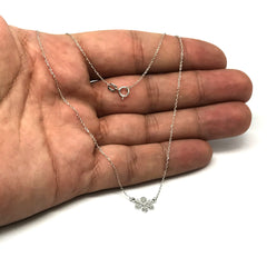 14K White Gold Mini Snowflake Pendant Necklace, 16" To 18" Adjustable