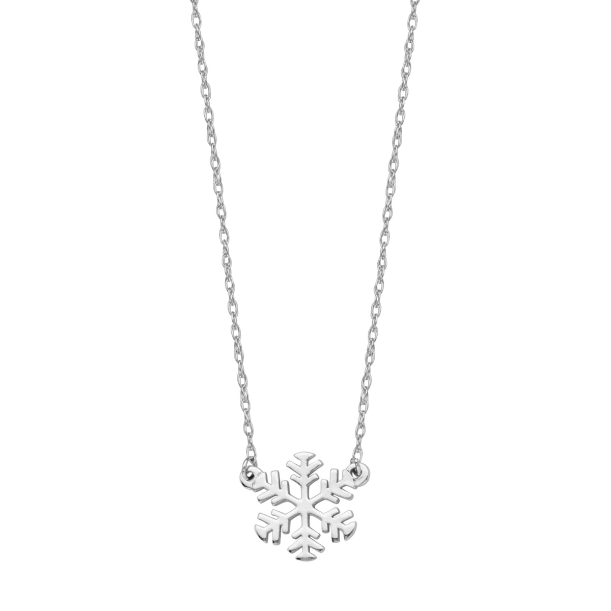 14K White Gold Mini Snowflake Pendant Necklace, 16" To 18" Adjustable