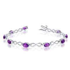 14K White Gold Oval Amethyst Stones And Diamonds Infinity Tennis Bracelet, 7" - JewelryAffairs