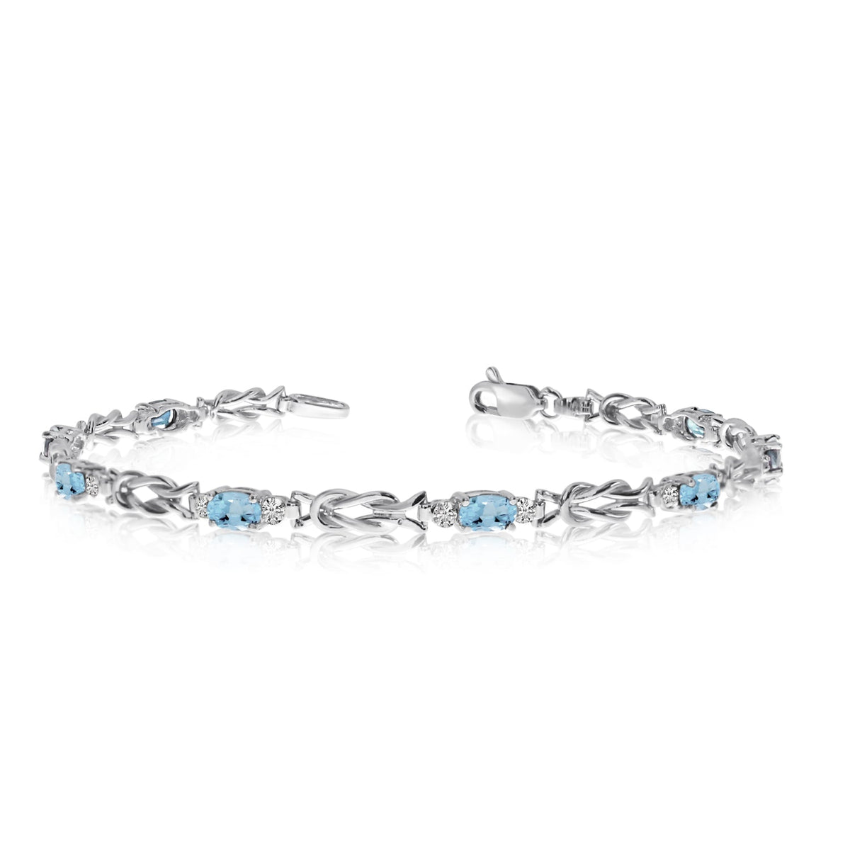 14K White Gold Oval Aquamarine Stones And Diamonds Tennis Bracelet, 7" - JewelryAffairs
