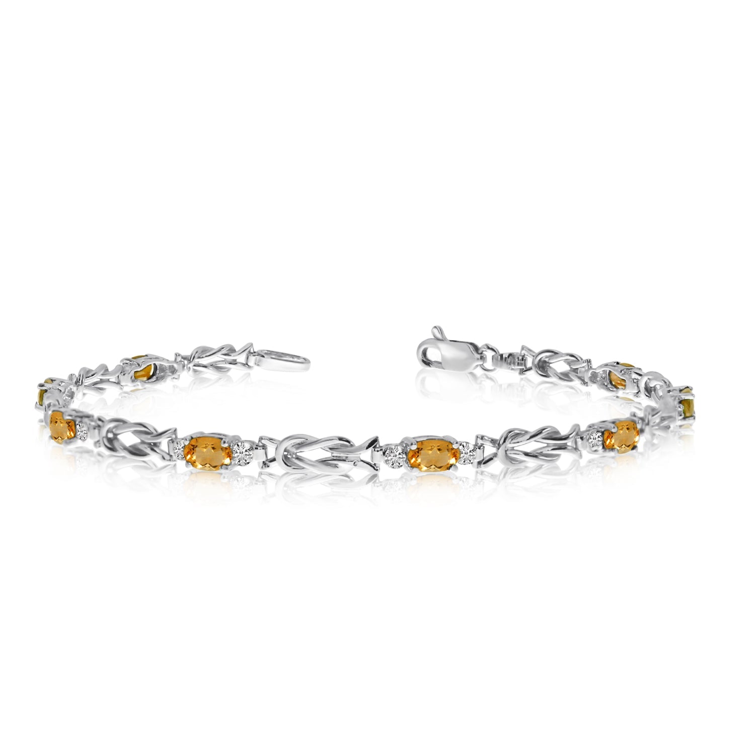 14K White Gold Oval Citrine Stones And Diamonds Tennis Bracelet, 7" - JewelryAffairs