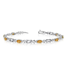 14K White Gold Oval Citrine Stones And Diamonds Tennis Bracelet, 7" - JewelryAffairs