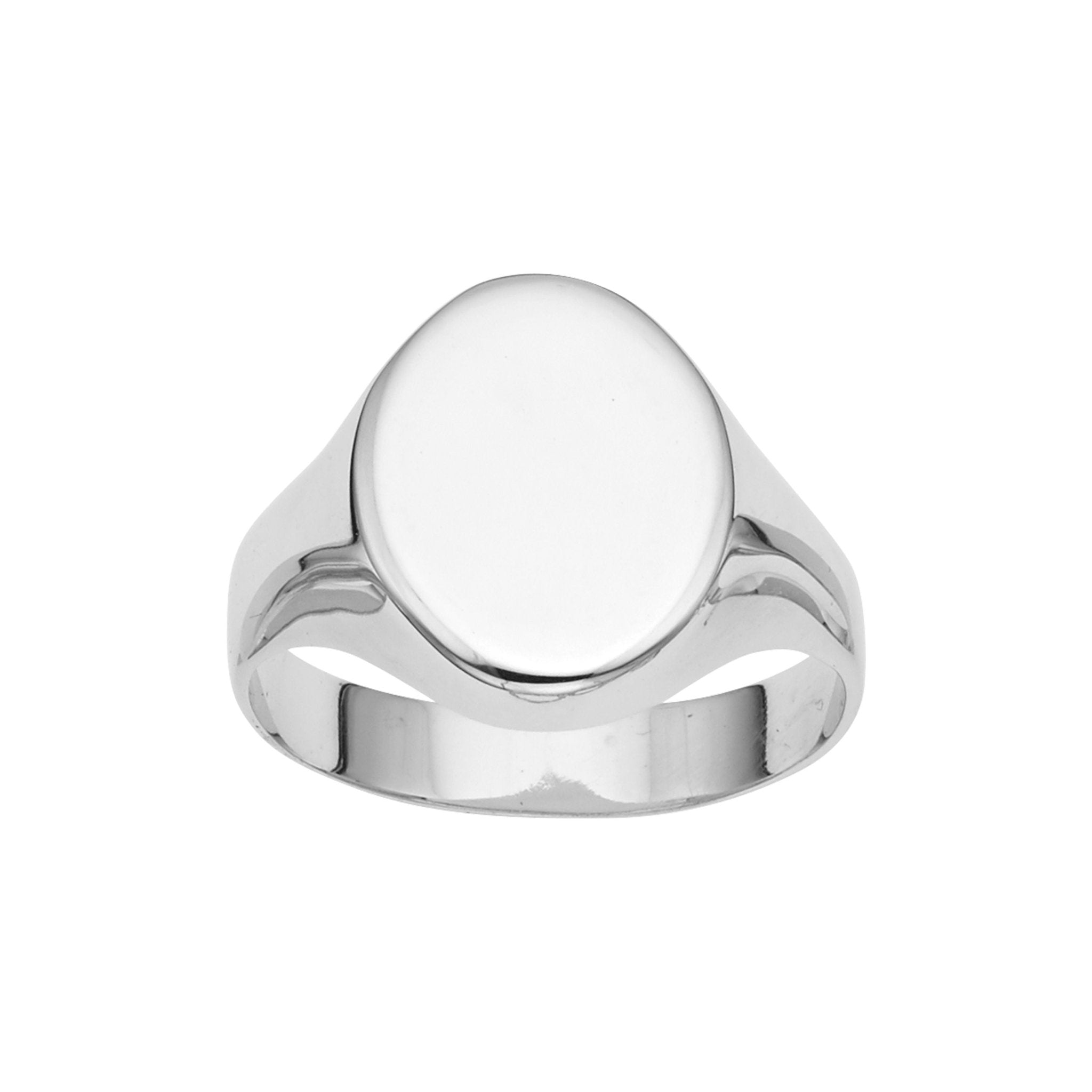 14k White Gold Oval Disc Signet Womens Ring, 7 - JewelryAffairs