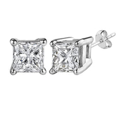 14k White Gold Princess Cut White Cubic Zirconia Stud Earrings