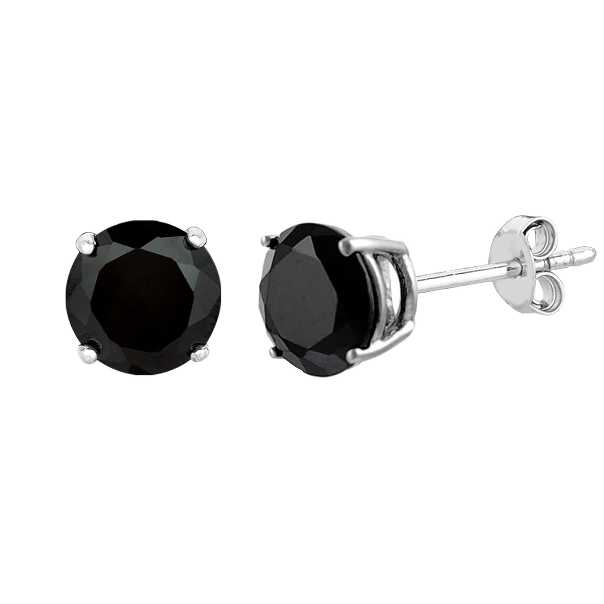 14k White Gold Round Black Cubic Zirconia Stud Earrings - JewelryAffairs
