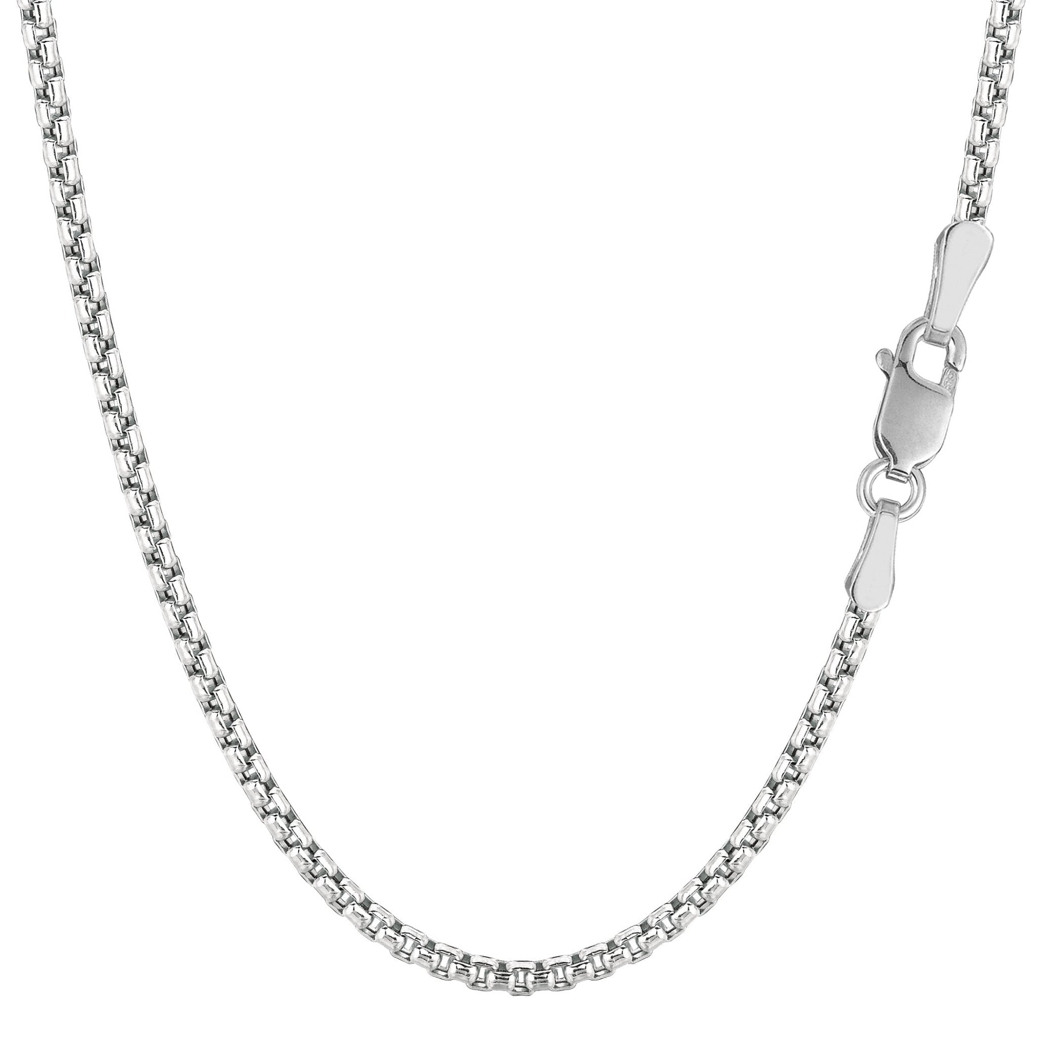 14k White Gold Round Box Chain Necklace, 2.4mm - JewelryAffairs