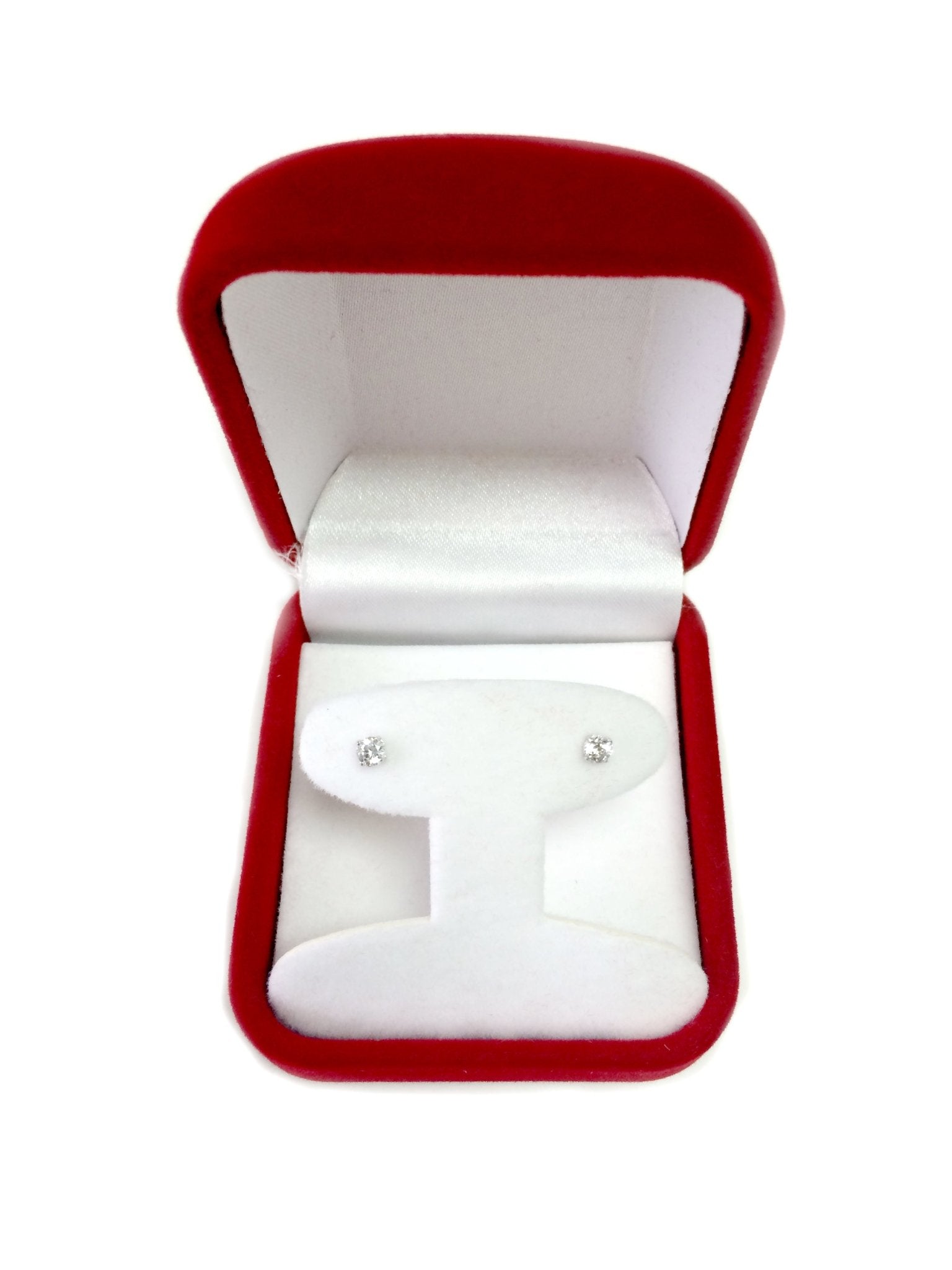 14k White Gold Round Cut White Cubic Zirconia Stud Earrings - JewelryAffairs