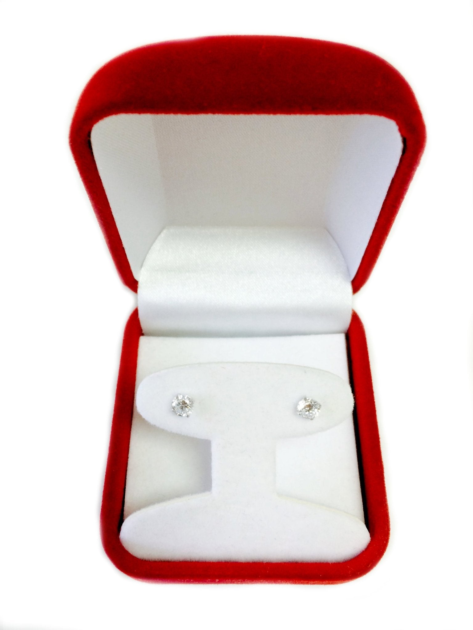 14k White Gold Round Cut White Cubic Zirconia Stud Earrings - JewelryAffairs