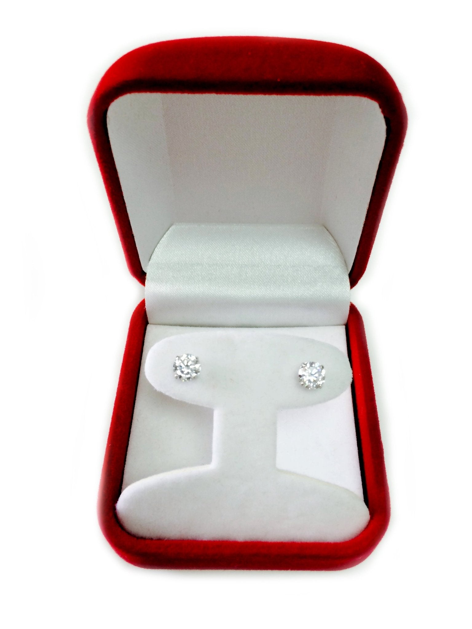 14k White Gold Round Cut White Cubic Zirconia Stud Earrings - JewelryAffairs